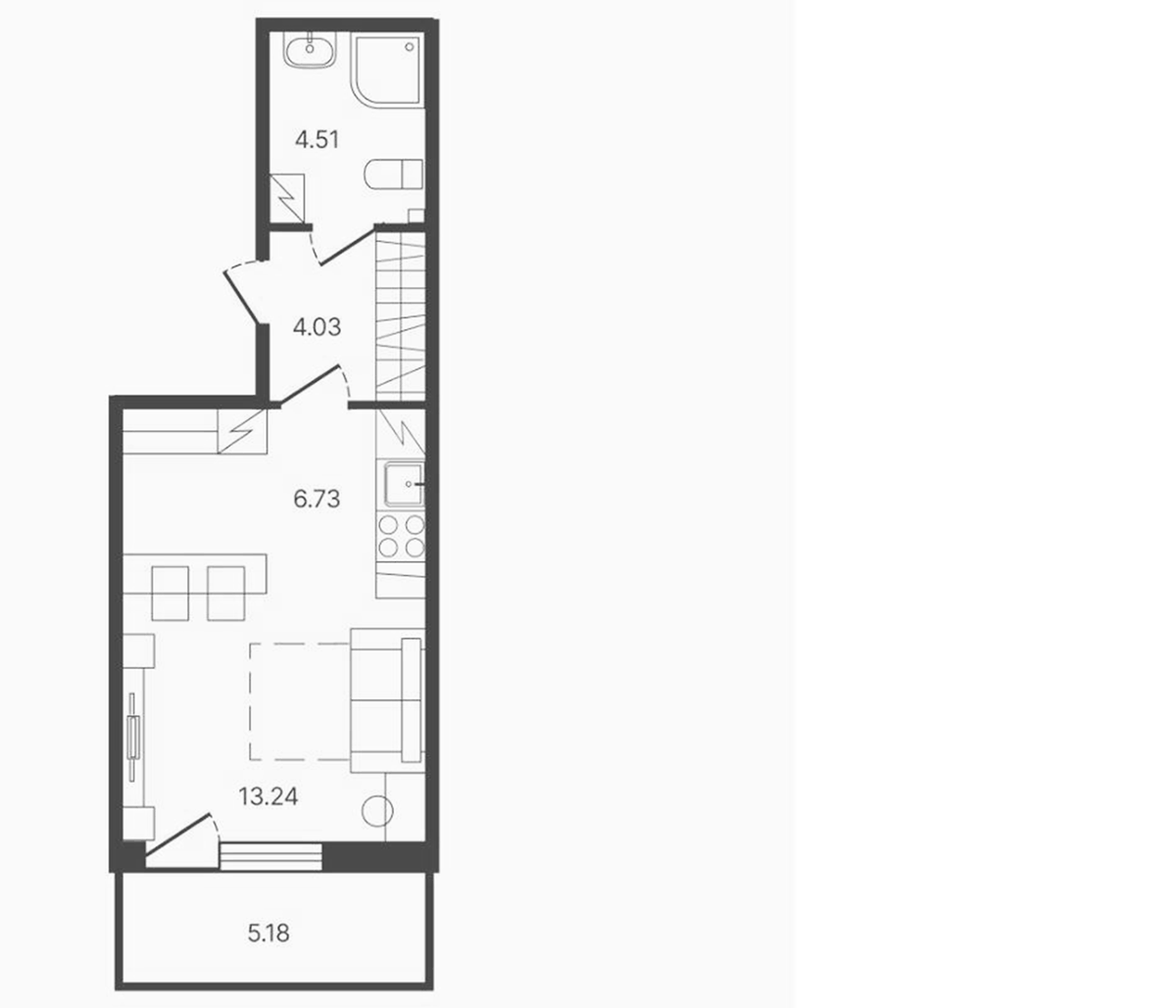 Планировка Студии 30.06 м² в ЖК «Рауни», корпус 1