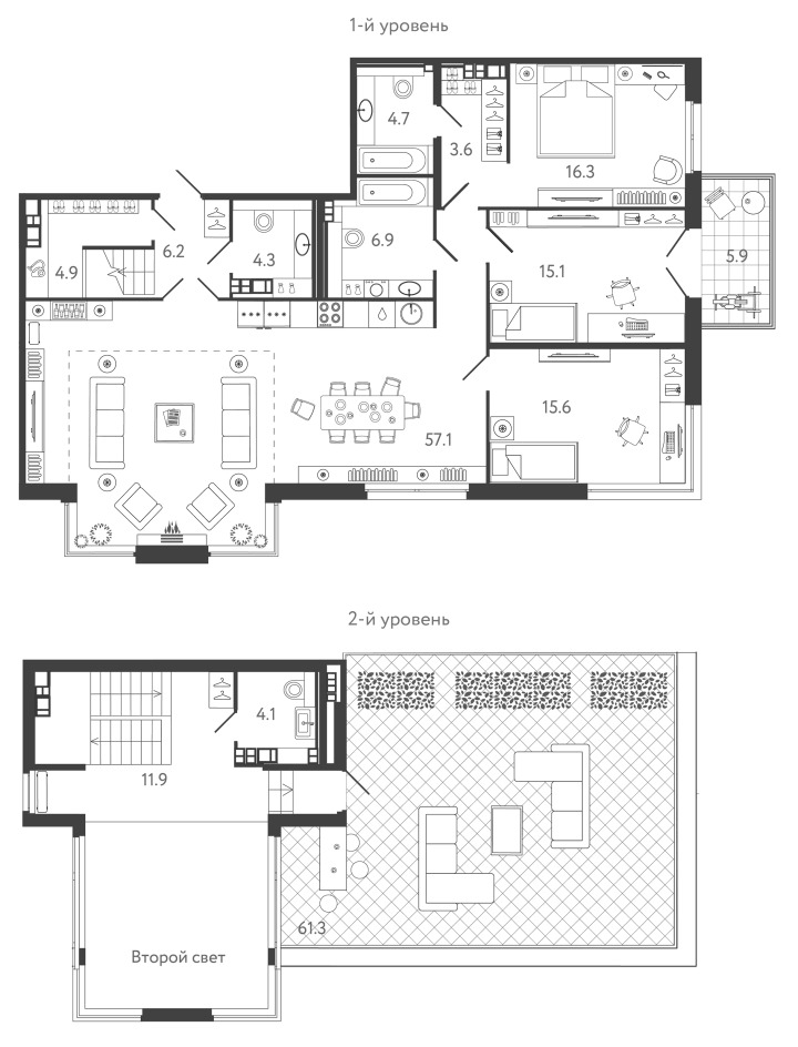 Планировка евро-4 (4Е) 174.99 м² в ЖК «Репин», корпус 3
