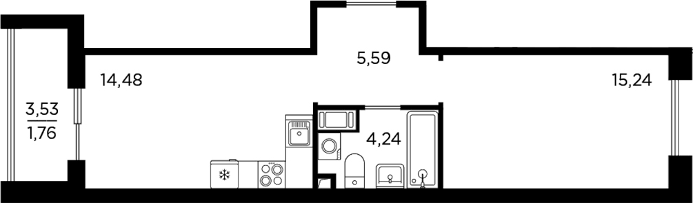 Планировка однокомнатная 41.31 м² в ЖК «Респект», корпус 3.3