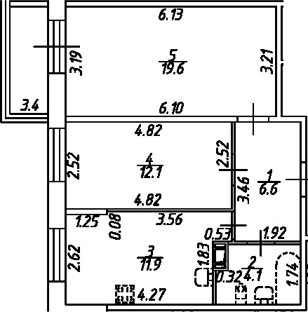Планировка двухкомнатная 56 м² в ЖК «Рождественский квартал», корпус 4