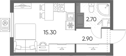 Планировка Студии 20.9 м² в ЖК «Ручьи 2», корпус 22