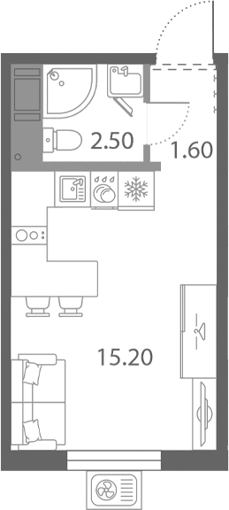 Планировка Студии 19.3 м² в ЖК «Ржевский парк», корпус 12