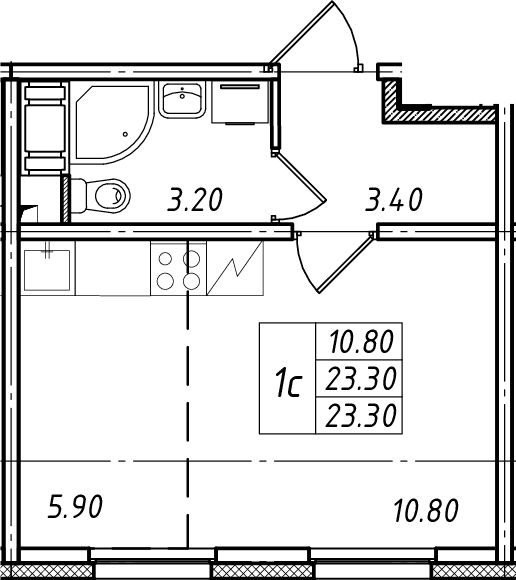 Планировка Студии 23 м² в ЖК «Ржевский парк», корпус 1