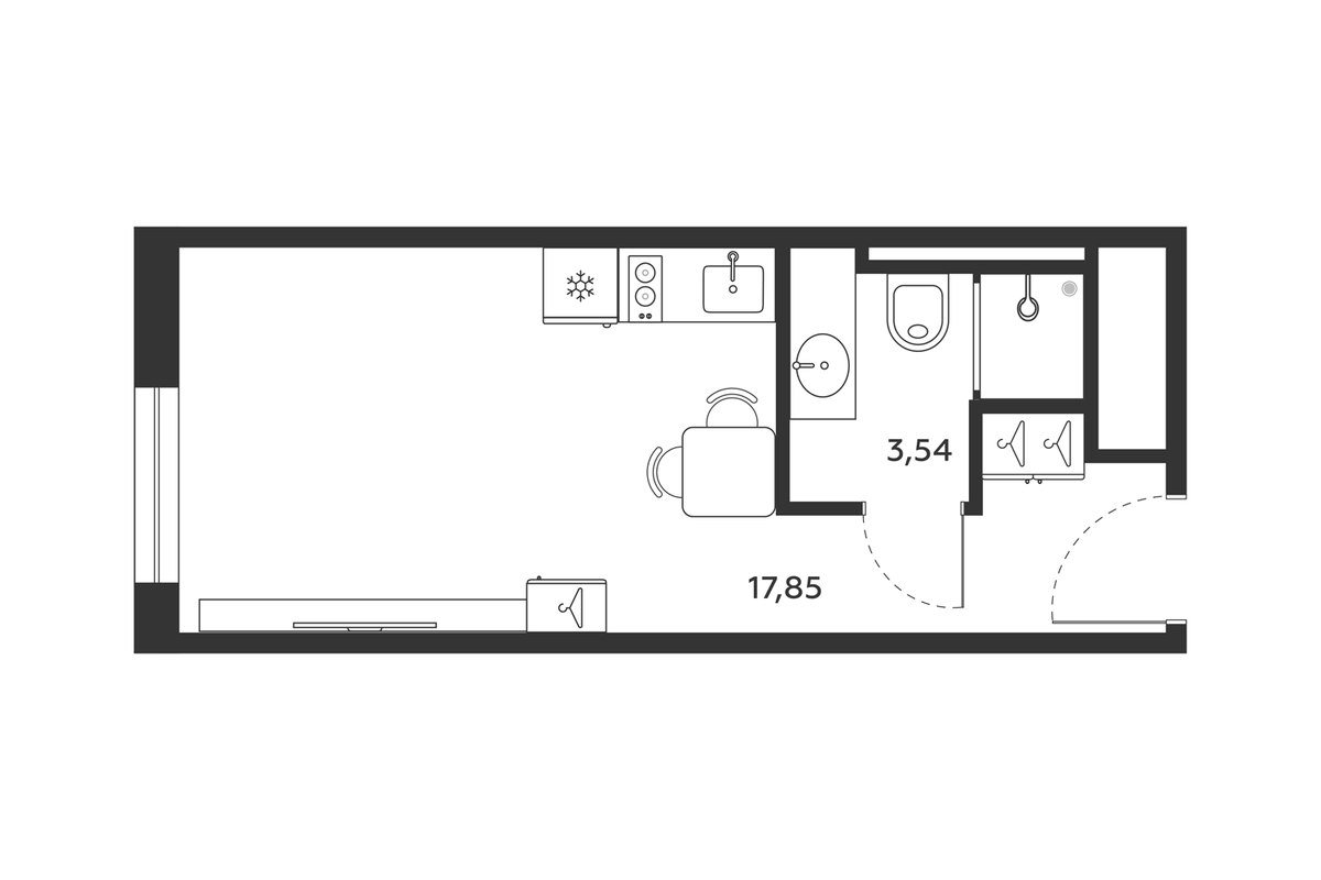 Планировка Студии 21.31 м² в ЖК «МФК SAAN», корпус 1