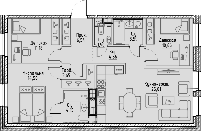 Планировка евро-4 (4Е) 85.74 м² в ЖК «Сампсониевский, 32», корпус Б