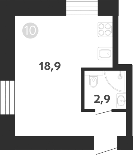 Планировка Студии 21.8 м² в ЖК «Седова, 99», корпус 1