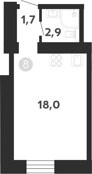 Планировка Студии 22.6 м² в ЖК «Седова, 99», корпус 1