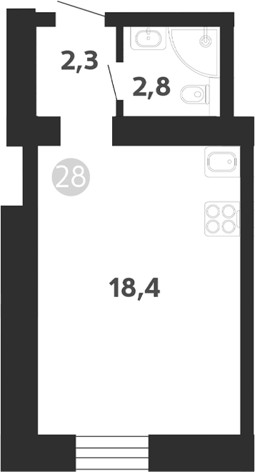 Планировка Студии 23.5 м² в ЖК «Седова, 99», корпус 1