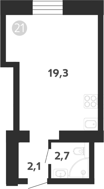 Планировка Студии 24.1 м² в ЖК «Седова, 99», корпус 1