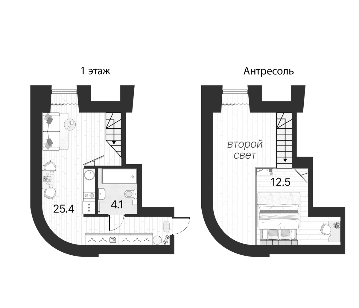 Планировка евродвушка (2Е) 41.2 м² в ЖК «Serebro by Avenue-apart», корпус 1