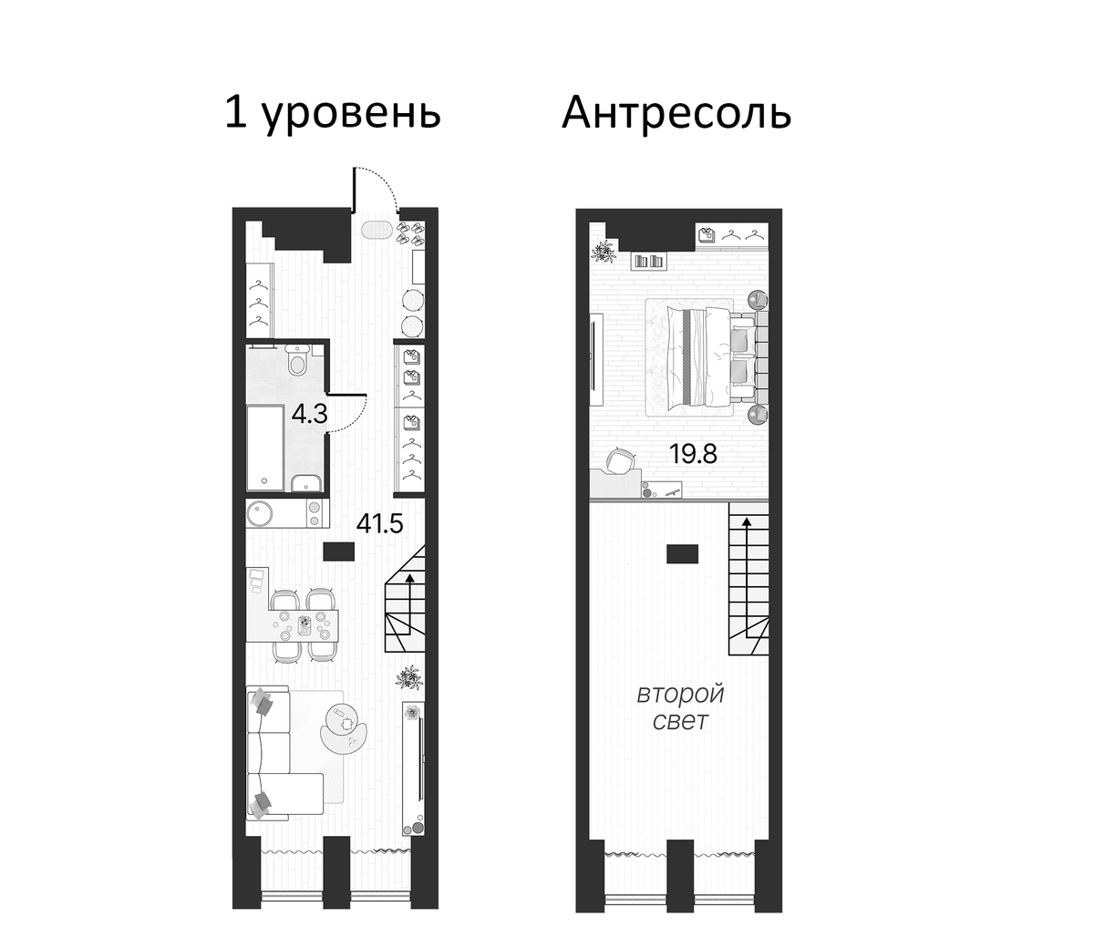 Планировка евродвушка (2Е) 65.6 м² в ЖК «Serebro by Avenue-apart», корпус 1