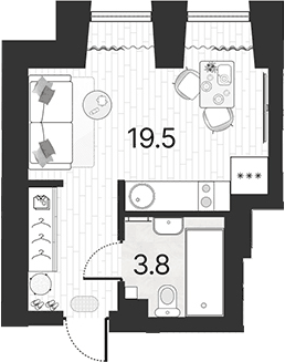 Планировка Студии 23.3 м² в ЖК «Serebro by Avenue-apart», корпус 1