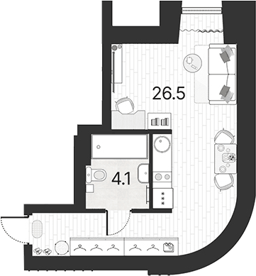Планировка Студии 30.6 м² в ЖК «Serebro by Avenue-apart», корпус 1