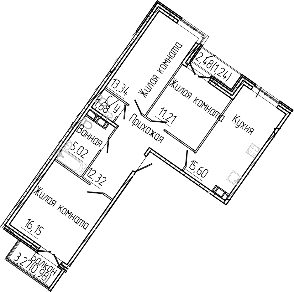 Планировка евро-4 (4Е) 77.54 м² в ЖК «Сертолово Парк», корпус 4