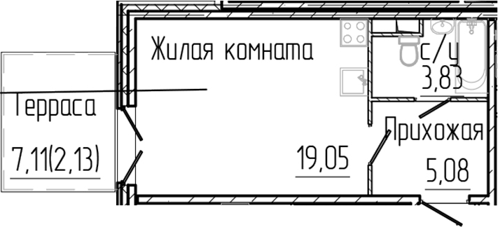 Планировка Студии 30.09 м² в ЖК «Сертолово Парк», корпус 4