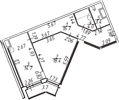 Планировка однокомнатная 60.9 м² в ЖК «Шекспир», корпус 2.20