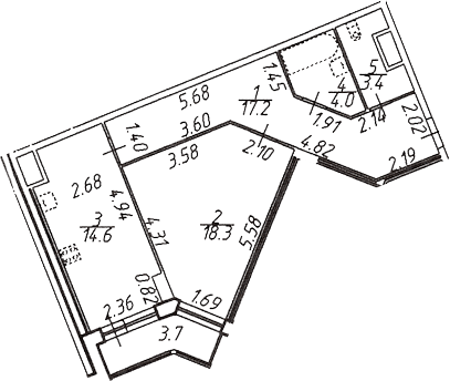 Планировка однокомнатная 62.8 м² в ЖК «Шекспир», корпус 2.20