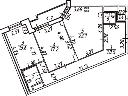 Планировка евротрёшка (3Е) 83.5 м² в ЖК «Шекспир», корпус 2.20
