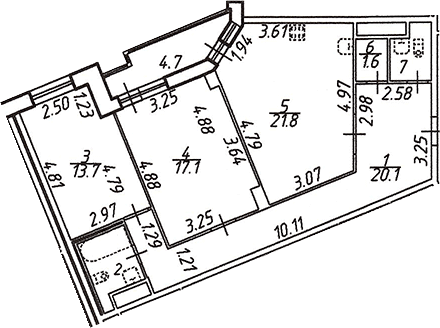 Планировка евротрёшка (3Е) 84.7 м² в ЖК «Шекспир», корпус 2.20