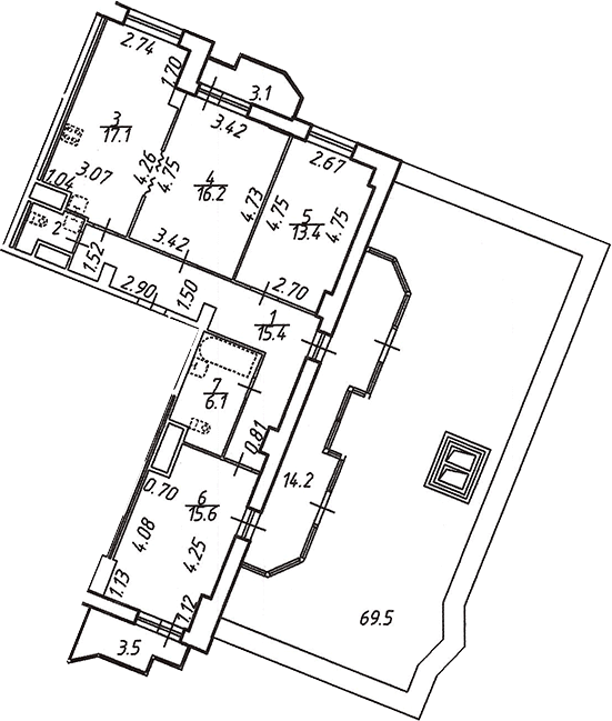 Планировка евро-4 (4Е) 127.35 м² в ЖК «Шекспир», корпус 2.19