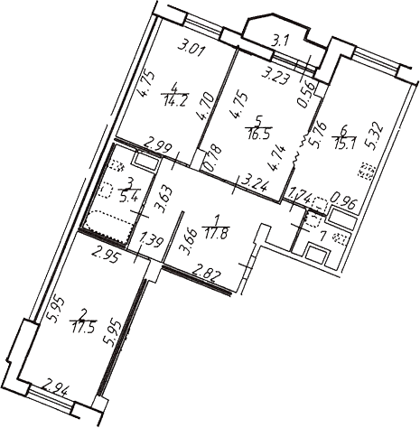 Планировка евро-4 (4Е) 92.1 м² в ЖК «Шекспир», корпус 2.19