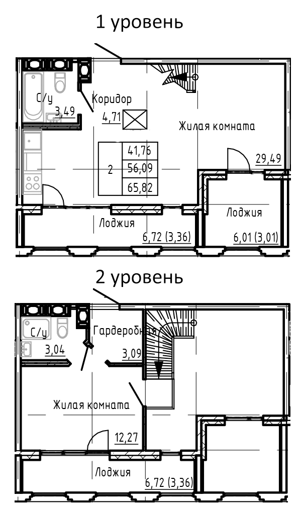 Планировка евродвушка (2Е) 63.8 м² в ЖК «SHEPILEVSKIY», корпус 1