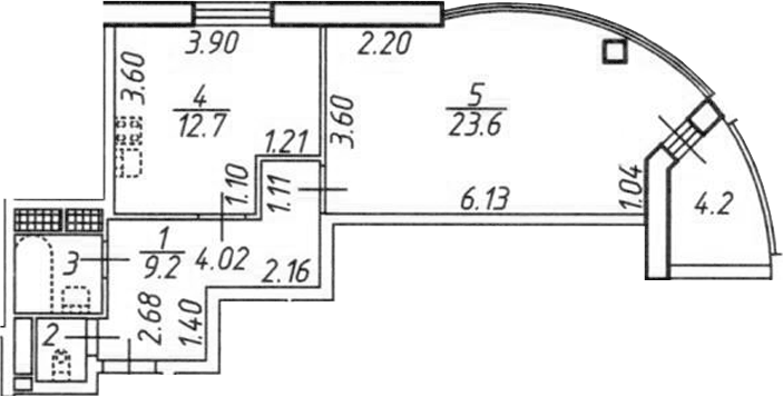 Планировка однокомнатная 53.5 м² в ЖК «Шуваловский Park», корпус 1 