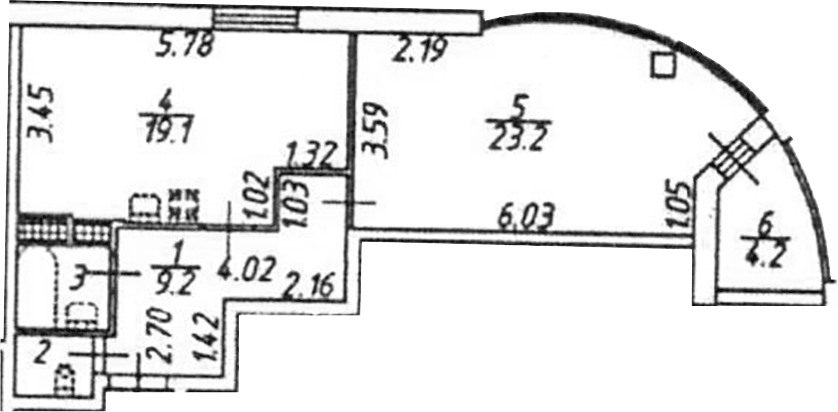 Планировка однокомнатная 60.1 м² в ЖК «Шуваловский Park», корпус 1 