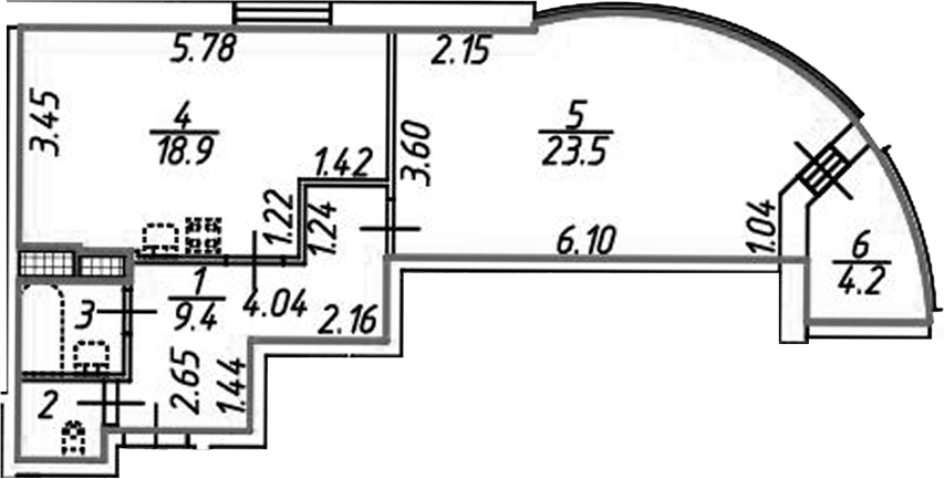 Планировка однокомнатная 60 м² в ЖК «Шуваловский Park», корпус 1 