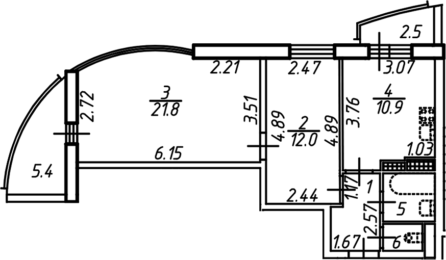 Планировка двухкомнатная 59.8 м² в ЖК «Шуваловский Park», корпус 1 