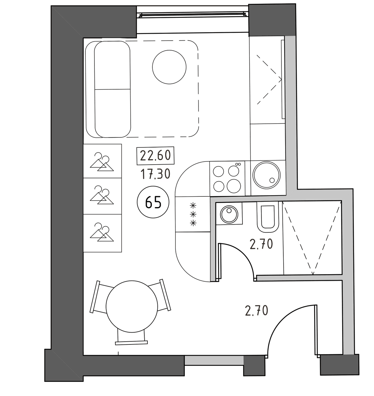 Планировка Студии 22.6 м² в ЖК «Швецова, 4», корпус 1