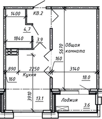 Планировка однокомнатная 43.1 м² в ЖК «Сибирь», корпус 10