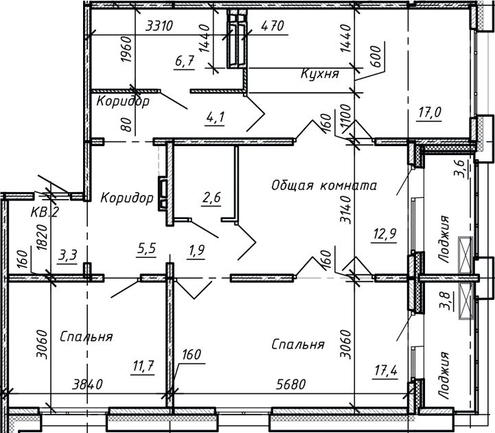 Планировка евро-4 (4Е) 90.5 м² в ЖК «Сибирь», корпус 10