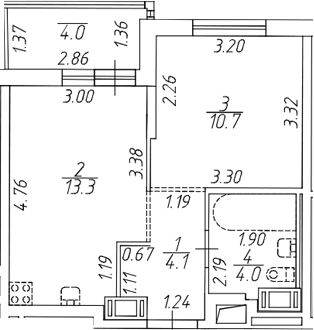 Планировка однокомнатная 32.69 м² в ЖК «Симпл», корпус 3