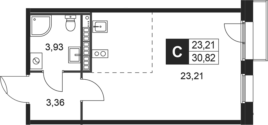 Планировка Студии 30.82 м² в ЖК «Слобода», корпус 7