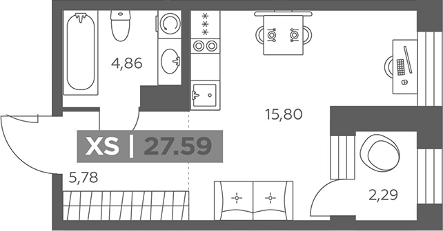 Планировка Студии 27.59 м² в ЖК «Солар Парк», корпус 1