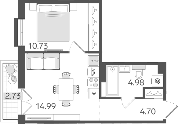Планировка однокомнатная 36.22 м² в ЖК «СТАВНИ Обводный», корпус 1