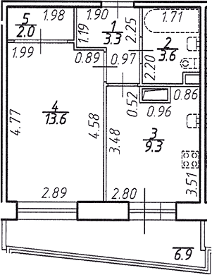 Планировка однокомнатная 33.9 м² в ЖК «Стороны Света», корпус 24 Север
