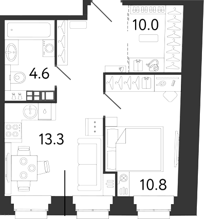 Планировка однокомнатная 38.7 м² в ЖК «Светоч», корпус Б