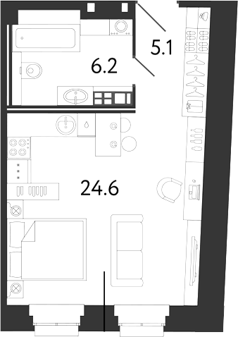 Планировка Студии 35.9 м² в ЖК «Светоч», корпус Б