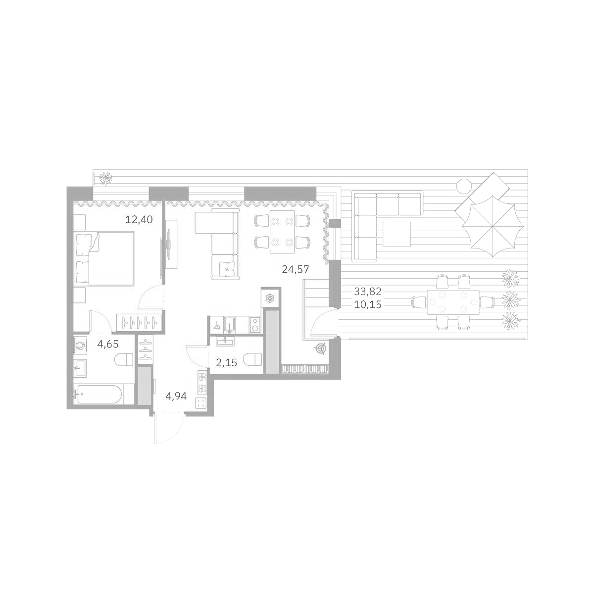Планировка евродвушка (2Е) 61 м² в ЖК «Talento», корпус 1