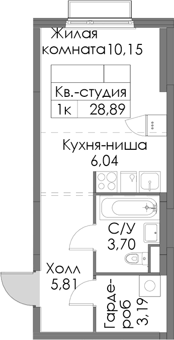 Планировка Студии 28.89 м² в ЖК «Таллинский парк», корпус 4.1