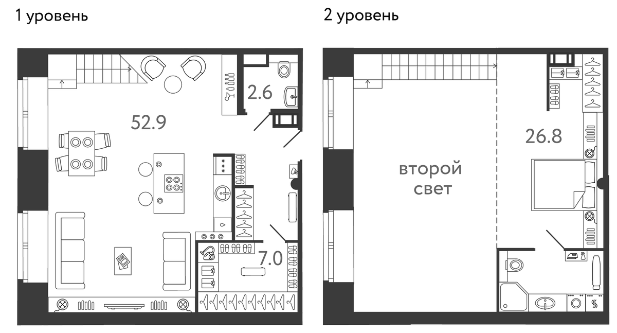 Планировка евродвушка (2Е) 89.3 м² в ЖК «Типография», корпус 2