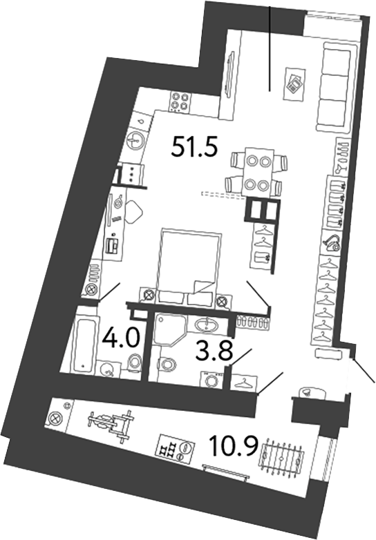 Планировка Студии 70.2 м² в ЖК «Типография», корпус 5