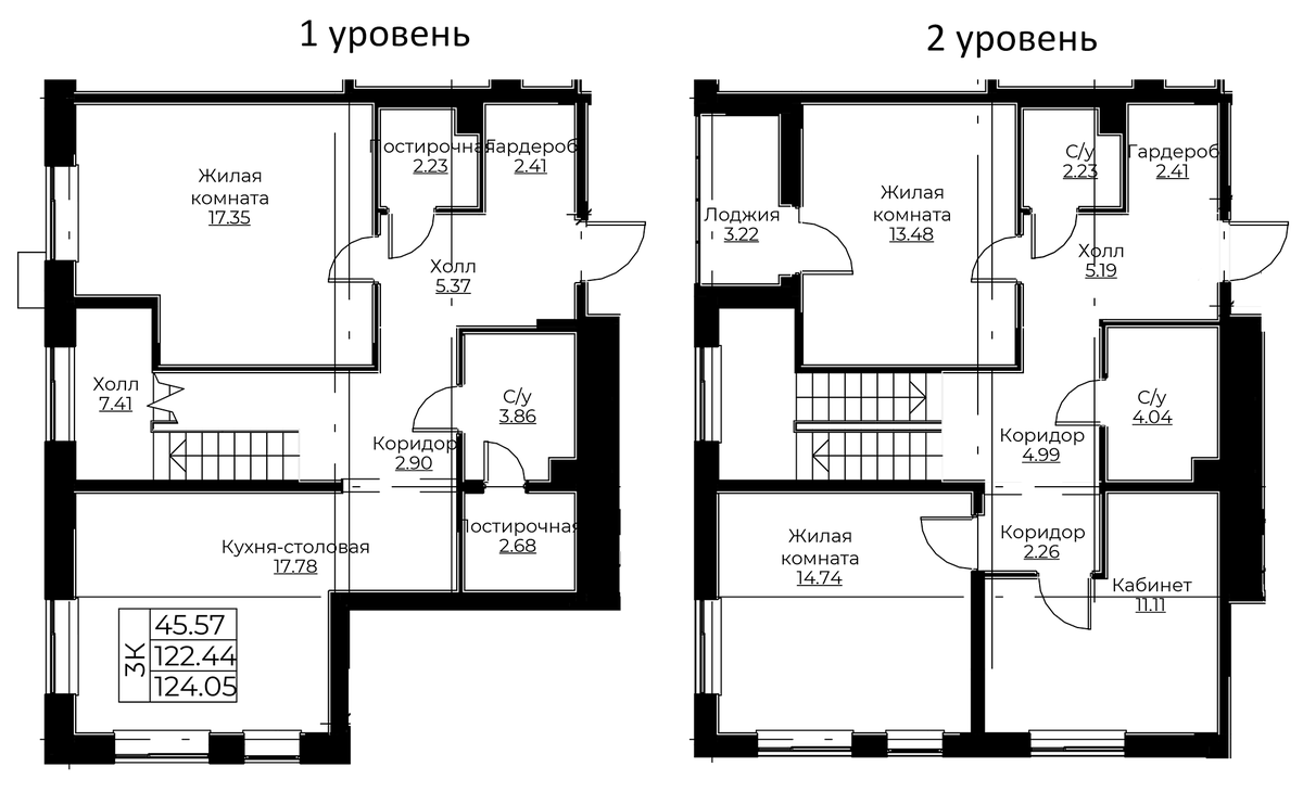 Планировка 5Е-к.кв 124.05 м² в ЖК «Тишин», корпус 3.4-Т3.1
