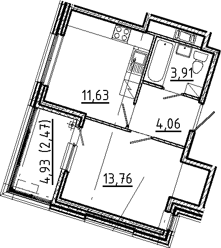 Планировка однокомнатная 35.83 м² в ЖК «Новгородская 8», корпус 1