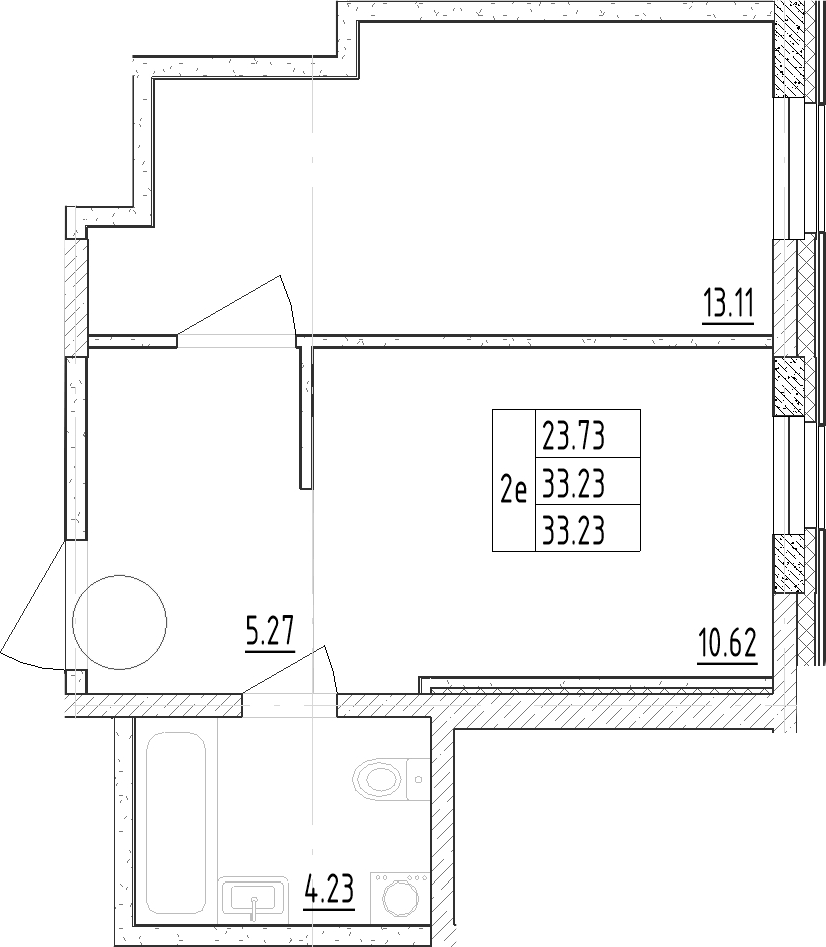 Планировка евродвушка (2Е) 34.5 м² в ЖК «Зум Черная Речка», корпус 1