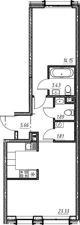 Планировка евродвушка (2Е) 50.27 м² в ЖК «Новый Московский», корпус 7