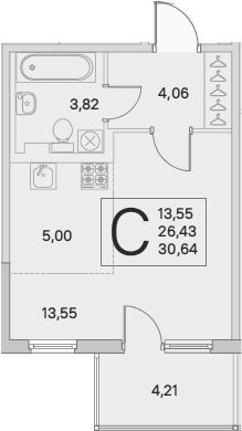Планировка Студии 27.69 м² в ЖК «Новое Сертолово», корпус 2 «Гармония»