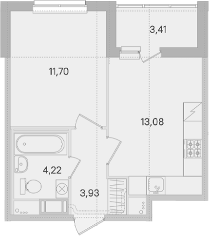 Планировка однокомнатная 34.64 м² в ЖК «Ясно.Янино», корпус 14.10